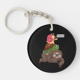 Sloth Turtle Snail Team Piggyback Slow Graphic Key Ring