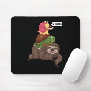 Sloth Turtle Snail Team Piggyback Slow Graphic Mouse Mat