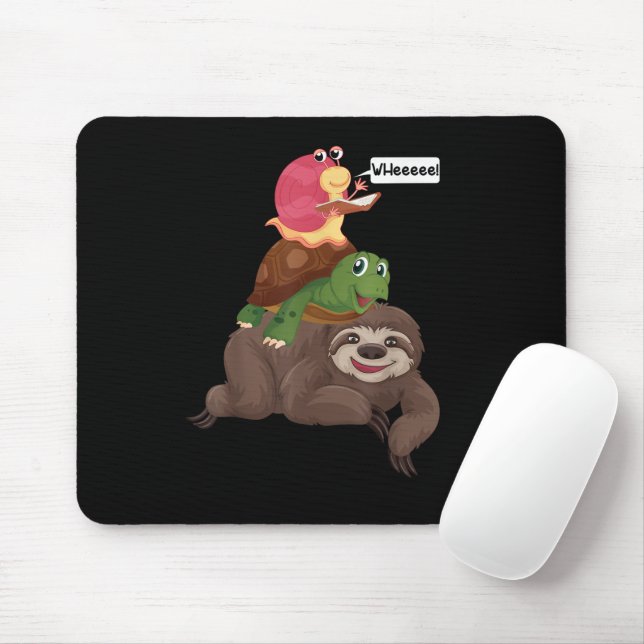 Sloth Turtle Snail Team Piggyback Slow Graphic Mouse Mat (With Mouse)