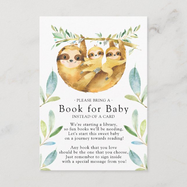 Sloth Twins Baby Shower Book for Baby Card (Front)