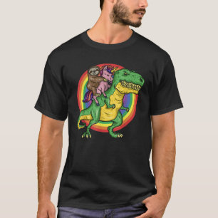Sloth Unicorn Riding Trex Dinosaur Animal Lover Ki T-Shirt