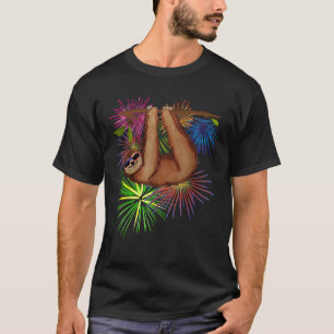 Sloth USA 4th of July Patriotic with Fireworks T-Shirt