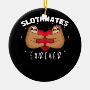 Sloth Valentines Day Heart Girl Couples Sloths Ceramic Tree Decoration