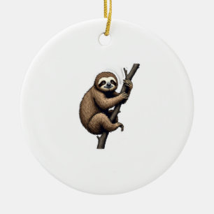 Sloth Vintage Engraving Graphic Tee (2) Ceramic Tree Decoration