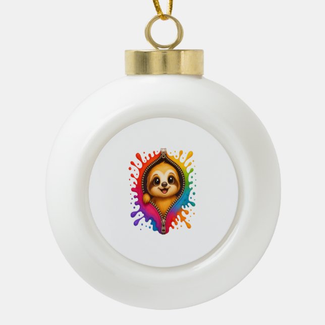 Sloth Watercolor Ceramic Ball Christmas Ornament (Front)