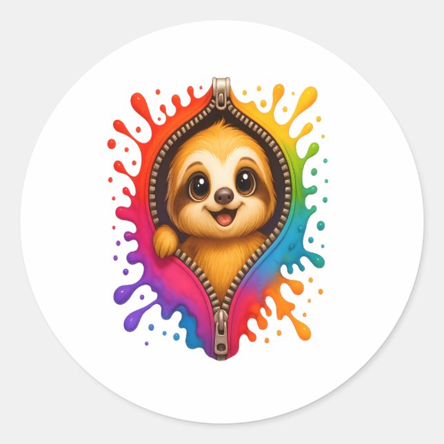 Sloth Watercolor Classic Round Sticker (Front)