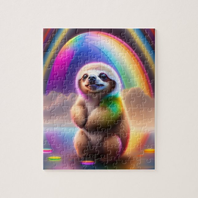 Sloth Watercolor Neon Ligths Baby Sloth Jigsaw Puzzle (Vertical)