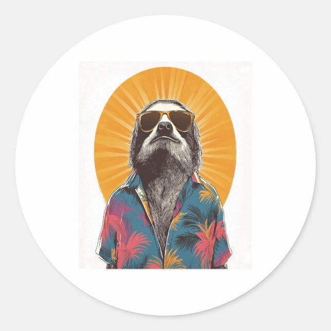 Sloth Wear Sunglasses Hawaiian Vintage Classic Round Sticker (Front)