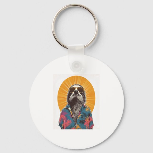 Sloth Wear Sunglasses Hawaiian Vintage Key Ring (Front)
