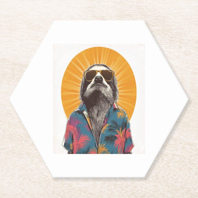Sloth Wear Sunglasses Hawaiian Vintage Paper Coaster (Front)