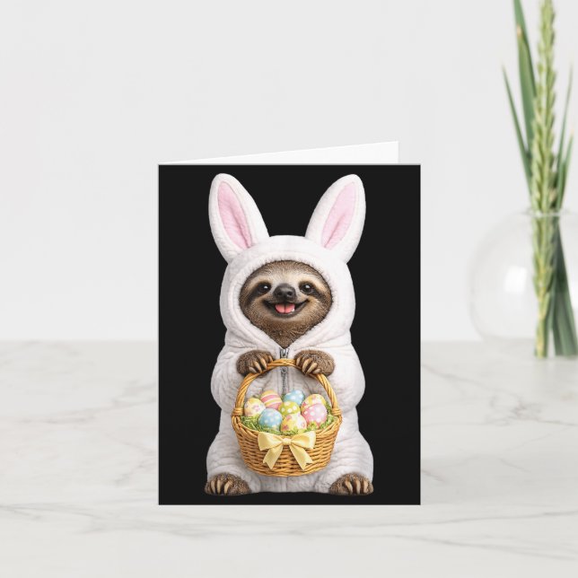 Sloth Wearing Easter Bunny Funny Cute Costume Card (Front)
