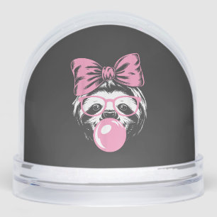 Sloth Wearing Glasses and Blowing Pink Bubble Gum  Snowglobe
