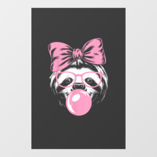 Sloth Wearing Glasses and Blowing Pink Bubble Gum  Window Cling