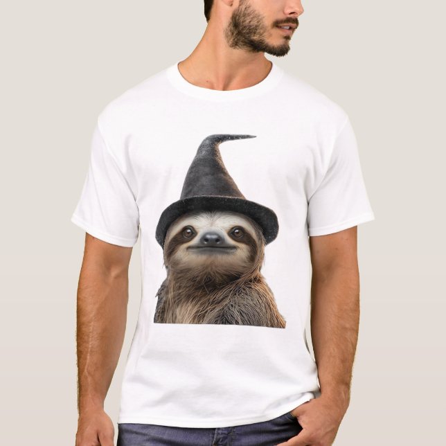 Sloth Wearing Halloween Witch Hat Classic T-Shirt (Front)