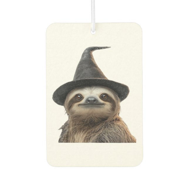 Sloth Wearing Halloween Witch Hat Classic T-Shirt Car Air Freshener (Front)