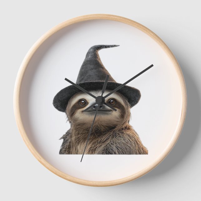 Sloth Wearing Halloween Witch Hat Classic T-Shirt Clock (Front)