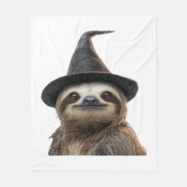 Sloth Wearing Halloween Witch Hat Classic T-Shirt Fleece Blanket (Front)