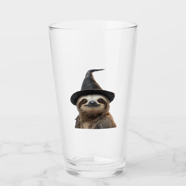 Sloth Wearing Halloween Witch Hat Classic T-Shirt Glass (Front)