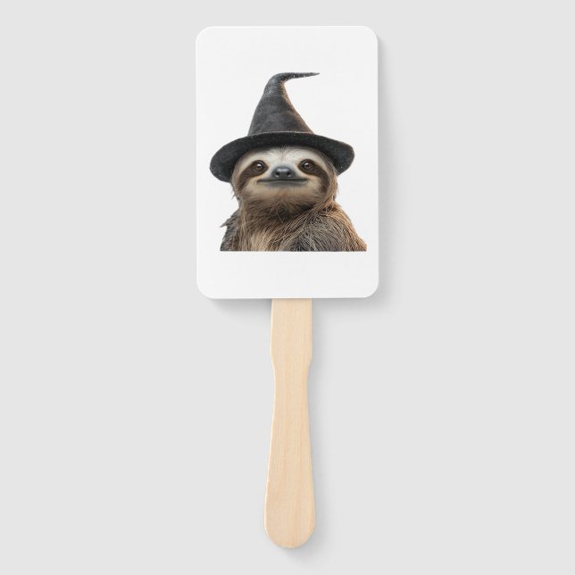 Sloth Wearing Halloween Witch Hat Classic T-Shirt Hand Fan (Front)