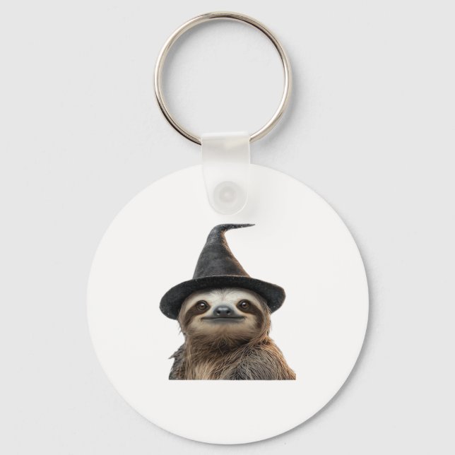 Sloth Wearing Halloween Witch Hat Classic T-Shirt Key Ring (Front)
