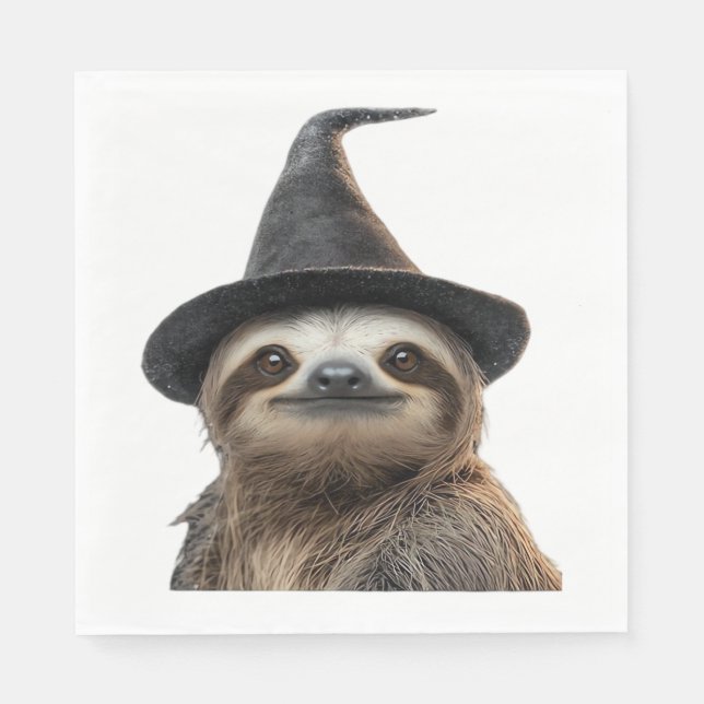 Sloth Wearing Halloween Witch Hat Classic T-Shirt Napkin (Front)