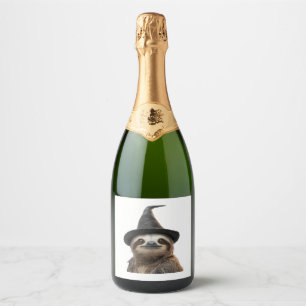 Sloth Wearing Halloween Witch Hat Classic T-Shirt Sparkling Wine Label