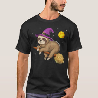 Sloth Witch Riding Broom T-Shirt