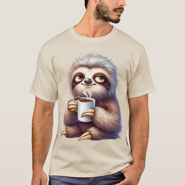 Sloth with a cup of coffee T-Shirt (Front)