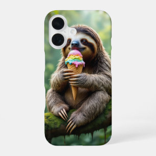 Sloth With a Rainbow Ice Cream Cone iPhone 16 Case