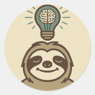 Sloth With Brain in a Lightbulb Classic Round Sticker