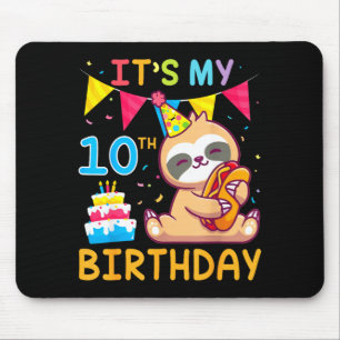 Sloth with cake happy 10 years old 10th birthday mouse mat
