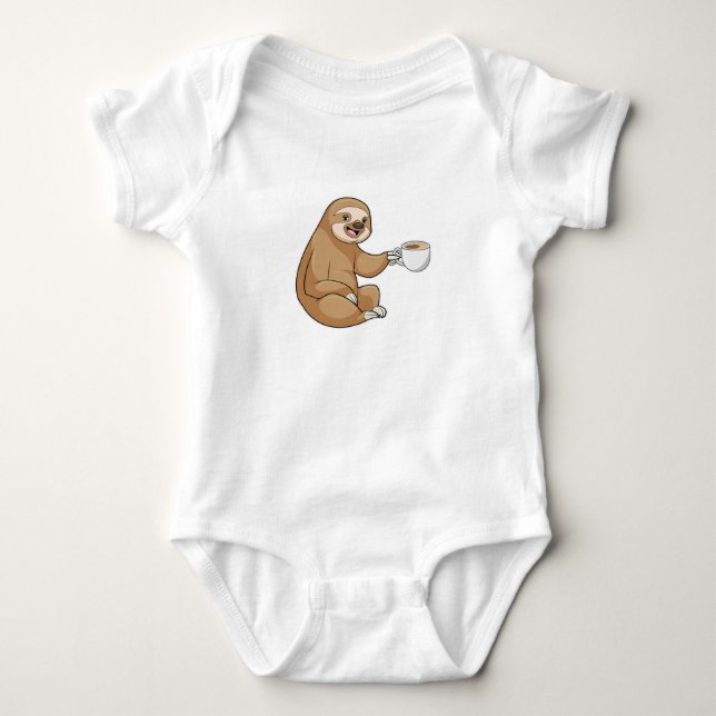 Sloth with Cup of Coffee Baby Bodysuit (Front)