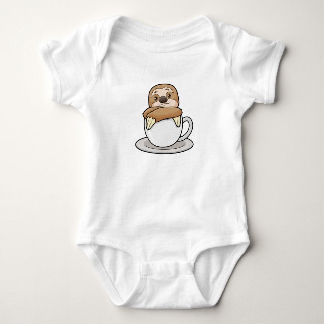 Sloth with Cup of Coffee Baby Bodysuit (Front)