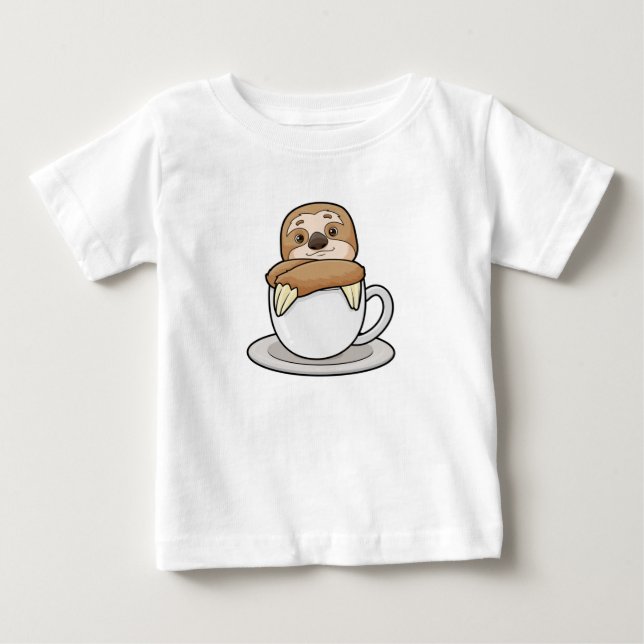 Sloth with Cup of Coffee Baby T-Shirt (Front)