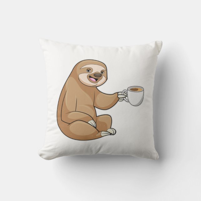 Sloth with Cup of Coffee Cushion (Front)