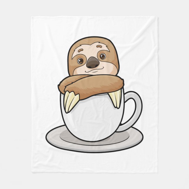 Sloth with Cup of Coffee Fleece Blanket (Front)