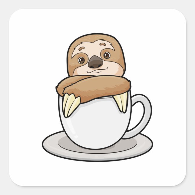 Sloth with Cup of Coffee Square Sticker (Front)