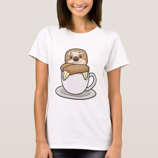 Sloth with Cup of Coffee T-Shirt (Front)