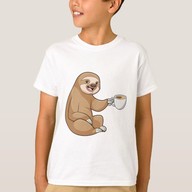 Sloth with Cup of Coffee T-Shirt (Front)