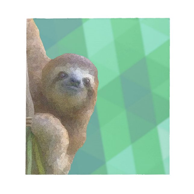 Sloth with Green Geometric Design Notebook Notepad (Front)
