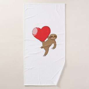 sloth with heart "I love lazy animals" Bath Towel
