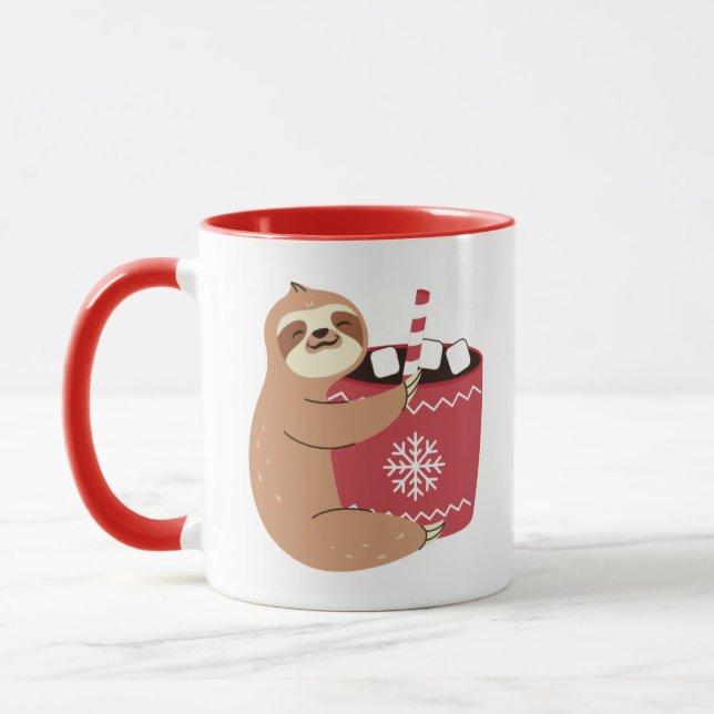 Sloth with hot cocoa mug for Christmas (Left)