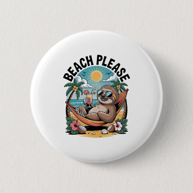 Sloth with Ice Cream Summer Beach Please 6 Cm Round Badge (Front)