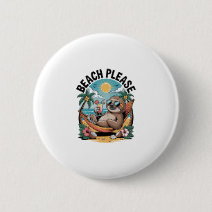 Sloth with Ice Cream Summer Beach Please 6 Cm Round Badge