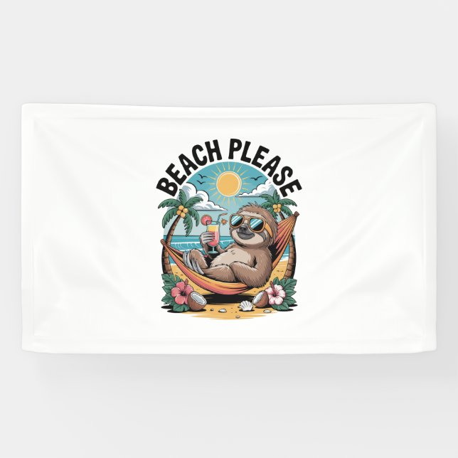 Sloth with Ice Cream Summer Beach Please Banner (Horizontal)