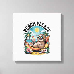 Sloth with Ice Cream Summer Beach Please Canvas Print