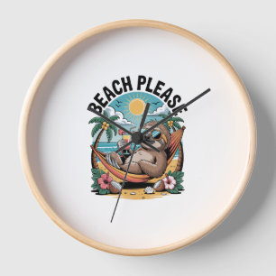 Sloth with Ice Cream Summer Beach Please Clock
