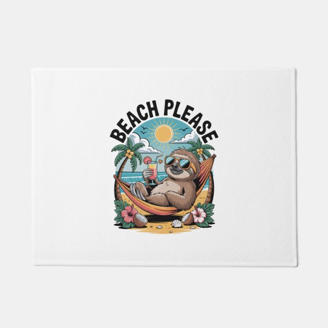 Sloth with Ice Cream Summer Beach Please Doormat (Front)