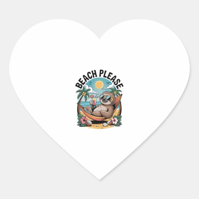 Sloth with Ice Cream Summer Beach Please Heart Sticker (Front)
