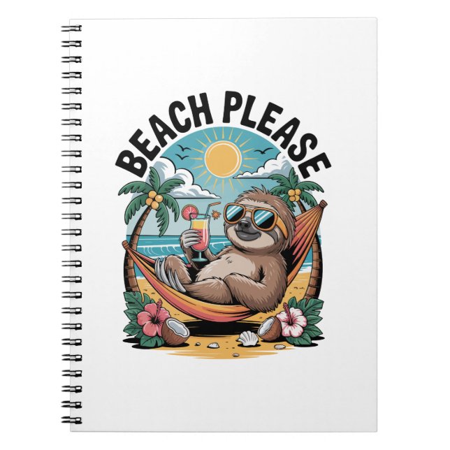 Sloth with Ice Cream Summer Beach Please Notebook (Front)